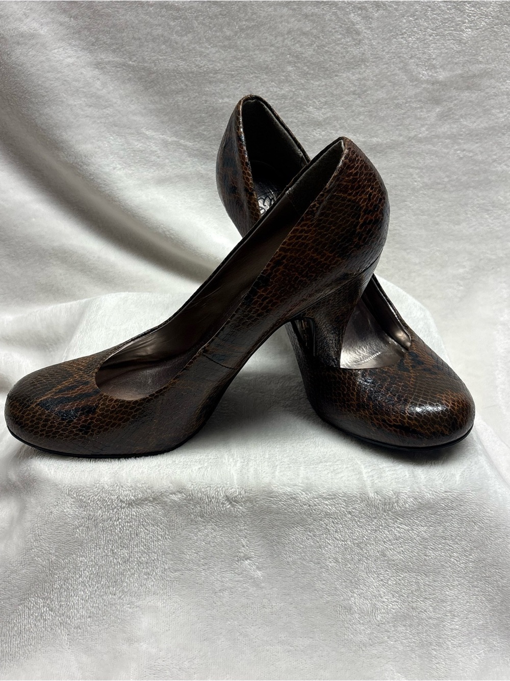 SM New York Womens 9.5M Brown Snakeskin Printed Platform Pumps Heels NWOB